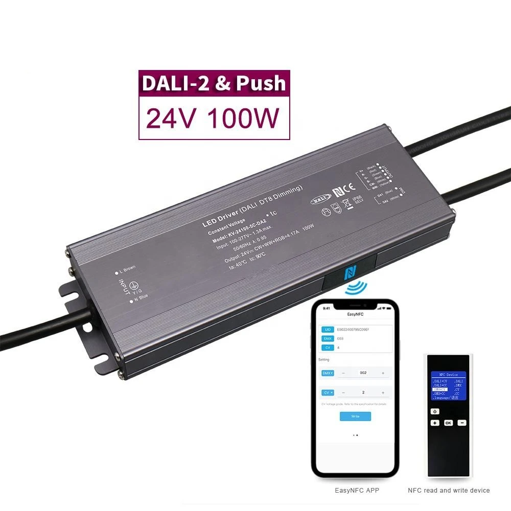 100W DALI கான்ஸ்டன்ட் வோல்டேஜ் CCT டிம்மிங் LED டிரைவர்