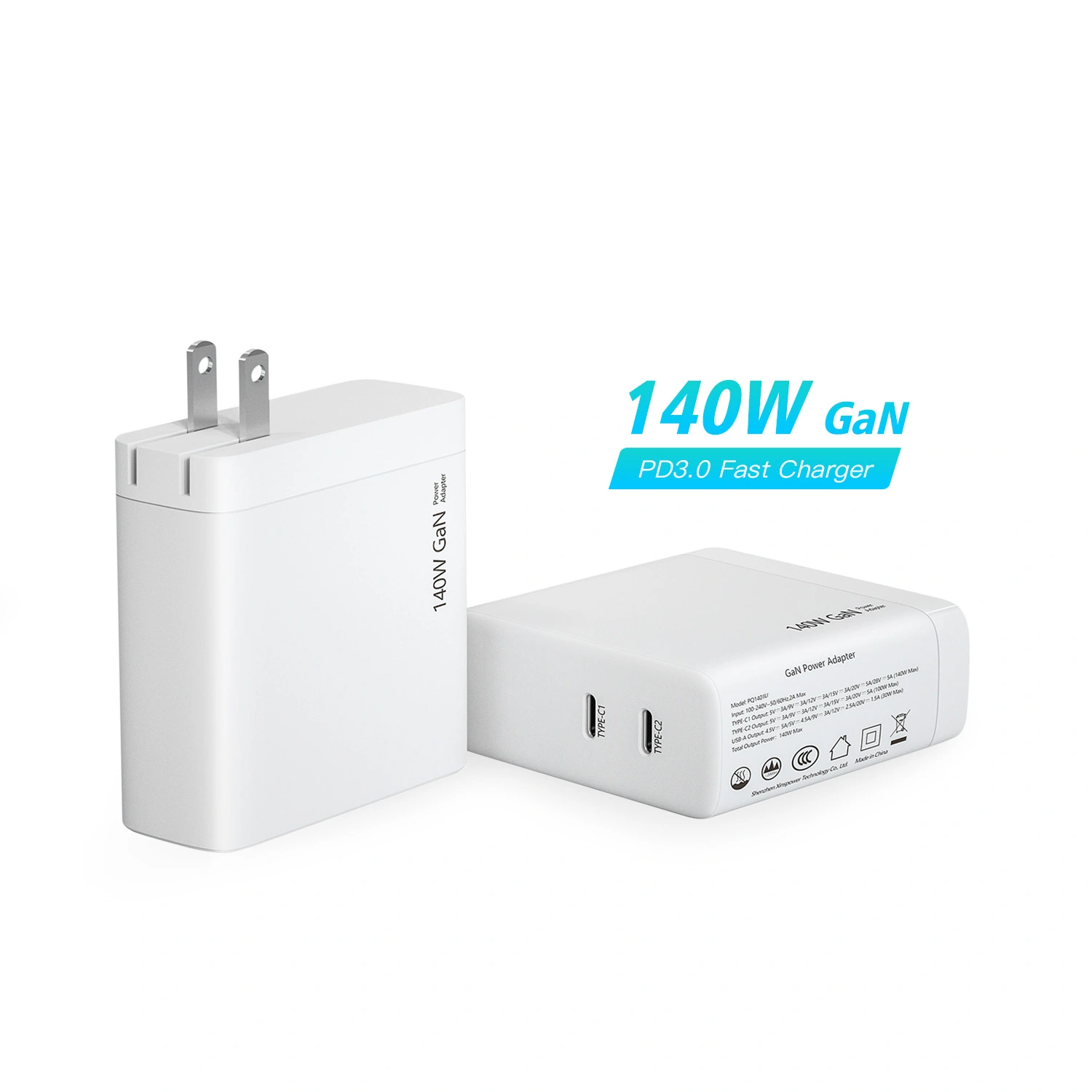 140W dual usb c போர்ட் PD சார்ஜர் US பிளக் மடிக்கக்கூடியது
