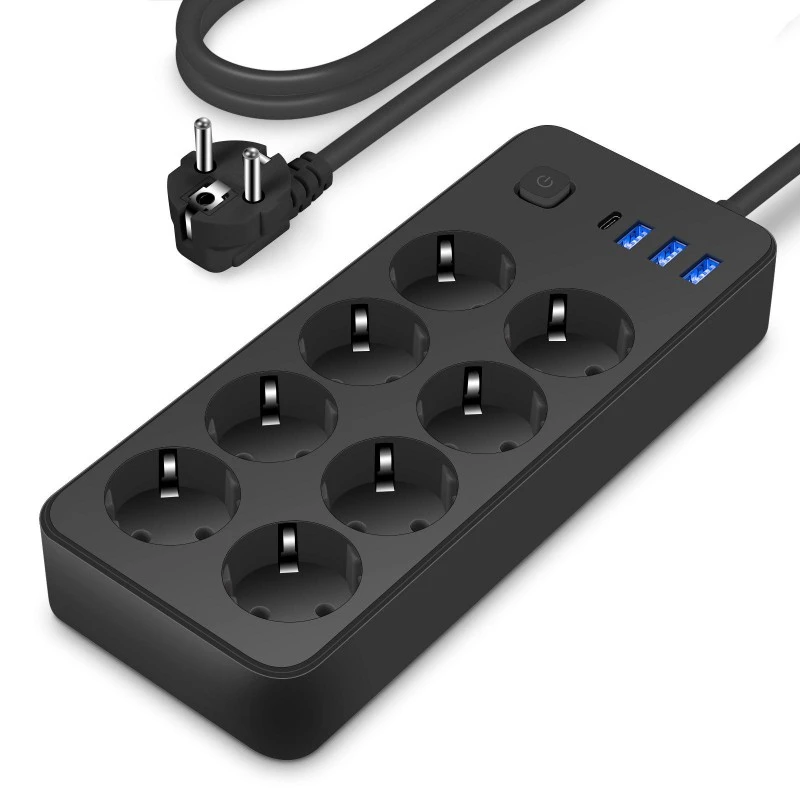 4 USB போர்ட்களுடன் EU ஸ்டாண்டர்ட் பவர் ஸ்ட்ரிப் 8 AC