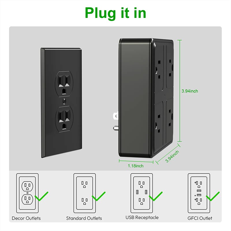 4 Outlets Us Wall Power Strip